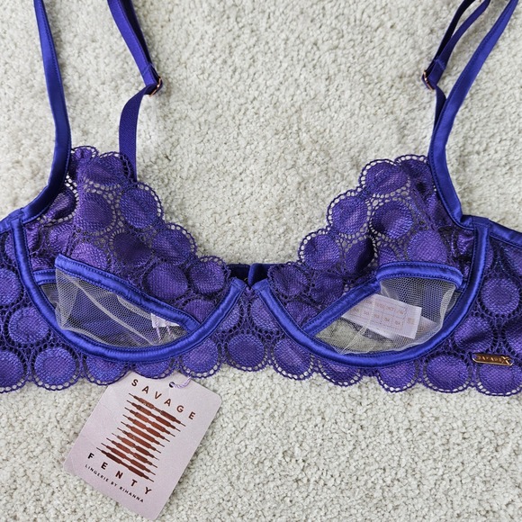 NWT's Savage X Fenty Purple‎ Mod on the Moon Unlined Demi Lace Underwire Bra 34A - Picture 1 of 7